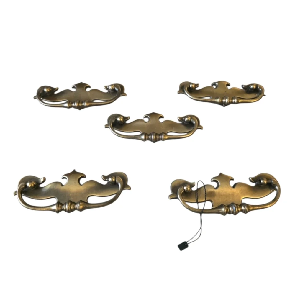 Vintage Set Of 5 Brass Ornate Drawer Pulls Handles
